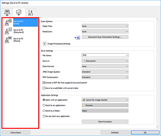 figure: Settings dialog box